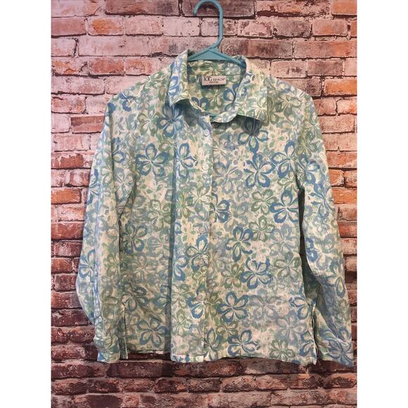 Blue Green The Tog Shop Petite Crinkled Button Up Shirt Women’s Size Small? - Picture 1 of 5